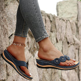 Summer New Beach Sandals Line Thick Bottom Slope And Jacket Slippers Fashion Flower Decoration Slippers HZ0115