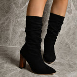 Velvet In The Boots Women's 2025 Autumn And Winter New High-Heeled Sharp-Headed Folding Pile Boots Large-Size Coarse And Fashion Boots HZ0115