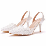 7 Cm Light-Mouthed Pointed Sandals White Lace Fine Sandals Size Wedding Shoes Wedding Shoes Wedding Dress Wedding Shoes HZ0115