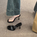 2025 Summer Net Red New Sexy High-Heeled Sandals Women Wearing Silver Toe Transparent Word With Fine And Cool Drag HZ0115