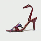 Lady Butterfly Decoration Crossover After The Belt Side Toe Fine With Wine Red Sandals Woman HZ0115