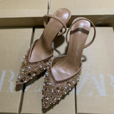 ZA2025 Spring New Women's Shoes Apricot Beads And Set Mesh With Sharp Tips High Heels HZ0115
