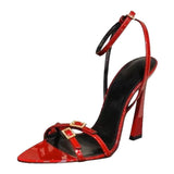 High-Heeled Sandals Women 2025 New Summer Toe Water Drill With Buckle High Heels Fine Heel Patent Leather Sexy Women's Shoes HZ0115