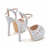 14Cm Fish Mouth High-Heeled Sandals Fine Heel Water Diamond Wedding Shoes Bride Shoes Color Diamond Crystal Sandals Full Of Diamond Shoes HZ0115