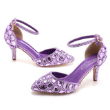 7 Cm Large-Size Sandals Fine Heel Head Water Drill High Heel Sandals Gold Water Drill High Heels Wedding Shoes HZ0115