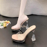 12CM Transparent Crystal Coarse Heel Drag Waterproof High Heels T-T-Car Model Women Sandals Night Shop Show Pole Dance Shoes HZ0115