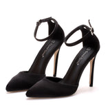 11 Cm Black Satin Noodles In The Air Pointed High-Heeled Sandals Fine High Heel Women Sandals Large Size Sandals HZ0115