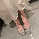 Push! Leg Length! Net Red Transparent Water Drill Tip Muller Shoes Wearing High Heel Half Slippers Women's Bag Head Sandals HZ0115
