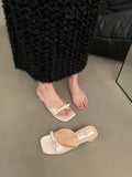 French Cool Drag Bow One-Word Slippers 2025 Summer New Fairy Shoes Wearing Temperament Coarse Sandals HZ0115