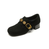 Great Look! Scrub Retro Gold Buckle Coarse Heel Lefu Single Shoes Women Heel Grandmother Shoes HZ0115