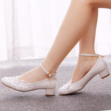 Large-Size 3 Cm Square-To-Head Single-Shoe With Single Shoe Spring And Autumn Lace Bridal Shoes For Pregnant Women's Wedding Shoes HZ0115
