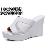 Fashion Outside The Slope And A Word Drag Summer New Pine Cake Thick Bottom Waterproof Table Hollow High And Fish Mouth Mesh Slippers Woman HZ0115