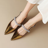2025 Spring And Summer New French Diamond Soft Leather Silver Tip Behind The Back Of Mary Jane Single Shoes Small Heel Sandals Woman HZ0115