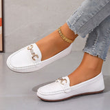 Flat-Bottomed Casual Single-Shoe Lef Shoes Light-Mouthed Bean Shoes Women's 2025 New Fashion Metal Chain Large-Size Mother Shoes HZ0115