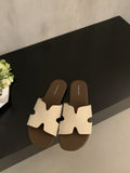 French Linen Flat-Bottomed Cool Slippers Women Wear 2025 New Holiday Wind Beach Soft Sandals HZ0115