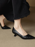 French Retro Pointed Single Shoes Women Soft Leather Fine Heel Temperament Shallow High-Heeled Shoes HZ0115