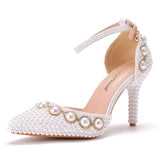 Large-Size High-Heeled Sandals With Beaded Bracelets With Water Drill Sandals White Real Wedding Shoes HZ0115