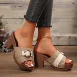 2025 Summer New High Heel Slippers Women's Shoes Wide Striped High Heel Waterproof Table Sandals HZ0115