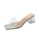 Transparent Crystal Slippers Women Wear 2025 Summer New Rough High Heels Side Cool Slippers Women Summer Wearing Summer HZ0115