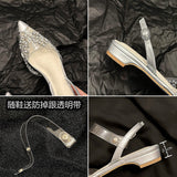 2025 Spring And Summer New Transparent Water Drill Tips Low Heeled Sandals Female Fairy Wind Niche Baotied Drill Flat Shoes HZ0115