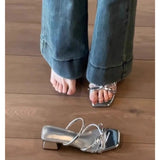 High-Heeled Women Wear 2025 Summer New Small French Fashion Bows Coarse And Slippers Women's Sandals HZ0115