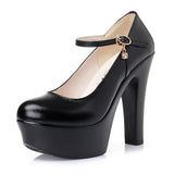 Round Head Buckle Waterproof Table 8CM High Heel Women's Shoes Thick-Soled Model Show Shoes Coarse Heel Work Shoes Silver Single Shoes HZ0115