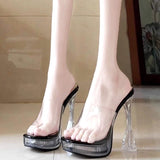 12Cm Ultra-High Heel Sandals Women Transparent Waterproof Table With Cool Slippers Crystal And Coarse Model Show HZ0115