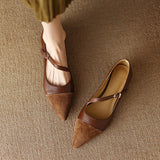 Vintage Brown Pointed Single Shoes Women's Soft Leather 2025 New Flat Heded Light-Mouthed Shoes With French Flat Shoes HZ0115