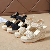 2025 Summer New Slope And Fish Mouth Sandals Women's Casual Loose Cake Thick-Sed High-Heeled Magic Sticker Women's Shoes HZ0115