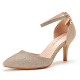 7 Cm Large-Size Sandals Fine-Heeled Pointed Sandals White Pointed Shoes Women's High Heels Wedding Shoes HZ0115