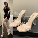 High-Heeled Women 2025 Summer New Transparent Crystal Waterproof Table Coarse Slippers With A Word To Wear Cold Drag Woman HZ0115