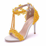 9 Cm High-Heeled Sandalbum Bridesmaid Wedding Buckle Lace Beads And Fish Mouth Roman Sandals HZ0115