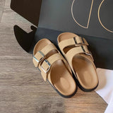 Beach Bucken Cool Slippers Women Summer Wear Double Belt Buckle Soft Bottom Thick Bottom Leisure Cold Drag HZ0115