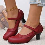 2025 New Ladies Retro Mary Jane High Heels Large-Size Coarse Lace Round Head High Heel Single Shoes HZ0115