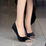 Black High-Heeled Women 2025 Spring And Autumn New Metal Tip Fine And Light Mouthed Velvet French Temperament Sexy Single Shoes HZ0115