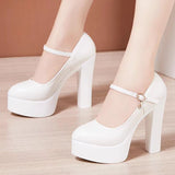 Painted Leather Tip Tip 15CM Catwalk Ultra-High Heel Women's Thick-Sed Waterproof Table Single Shoe With Shallow Model Performance Shoes HZ0115