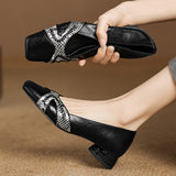 Fashion Retro Low-Heeled 3CM Single Shoe 2025 Autumn New Hand-Woven Square Shallow Thick Fashion Single Shoes HZ0115