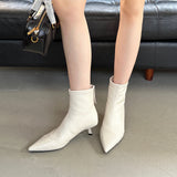 Soft Leather Black High And Short Boots Women Thin And Pointed 2025 Commuting French Thin Skin Boots HZ0115