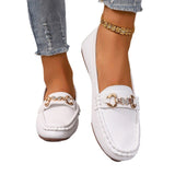 Flat-Bottomed Casual Single-Shoe Lef Shoes Light-Mouthed Bean Shoes Women's 2025 New Fashion Metal Chain Large-Size Mother Shoes HZ0115