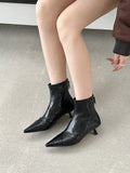 Soft Leather Black High And Short Boots Women Thin And Pointed 2025 Commuting French Thin Skin Boots HZ0115
