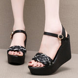Slope Heel Thick-Soled Sandals Women Summer With A Word With Water Drill Weaving Mother Sandals Soft-Soled Pine Cake Beach Shoes HZ0115
