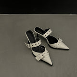 2025 Summer ~ Pointed Belt Buckle Thin Belt Buckle Single Shoes Silver Back High Heel Sandals HZ0115