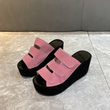 Fashion Slippers Women's 2025 Korean Version Of Spring And Summer Large Code Magic Stick Thick Bottom Slope And Cold Drag Frosted High With Ladies Slippers HZ0115