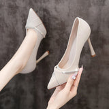 High-Heeled Women's Fine Heel 2025 New Spring Pointed Shallow Water Drill Professional Temperament Fairy Style Etiquette Single Shoe HZ0115