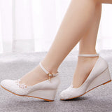 5 Cm Low Heel Pedicles Thin High Heel Women's Shoes Slope Heel High Heel Casual Shallow Buckle Round Head Single Shoe Bride HZ0115