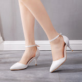 7 Cm Large-Size Sandals Fine-Heeled Pointed Sandals White Pointed Shoes Women's High Heels Wedding Shoes HZ0115