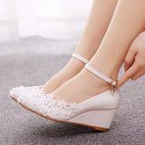 5 Cm Low Heel Pedicle Thin High Heel Women's Shoes Round Head Heel Single Shoes Bridal Shoes Pregnant Woman Wedding White Shoes HZ0115