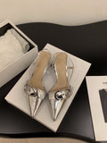 Small French Silver High-Heeled Shoes Bag Head Sandals Fairy Shoes 2025 New Spring And Summer Temperament Pointy Single Shoes HZ0115