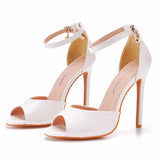 11 Cm Fish Mouth High Heel Sandals Shallow Word With Large-Size High-Heeled Sandals White Fine-Heeled Round-Headed Sandals 46 Yards HZ0115