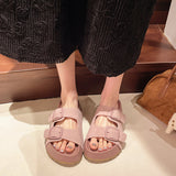2025 New Korean Version Of Fish Mouth Thick Bottom Leisure Side Buckle Boken Foot Outside Wearing Beach Slippers Woman HZ0115